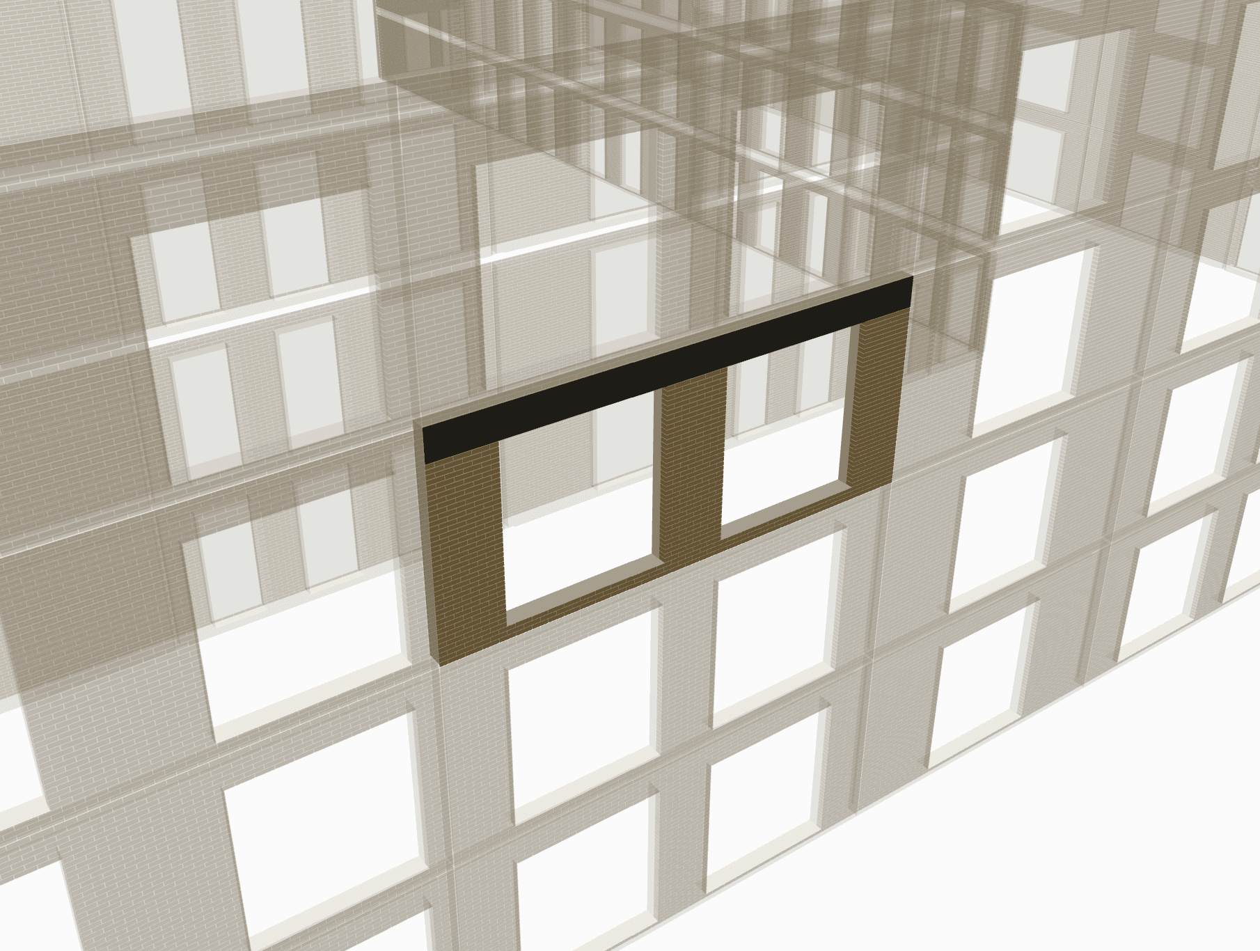 Eén gevelelement uitgelicht in het model van een gebouw.