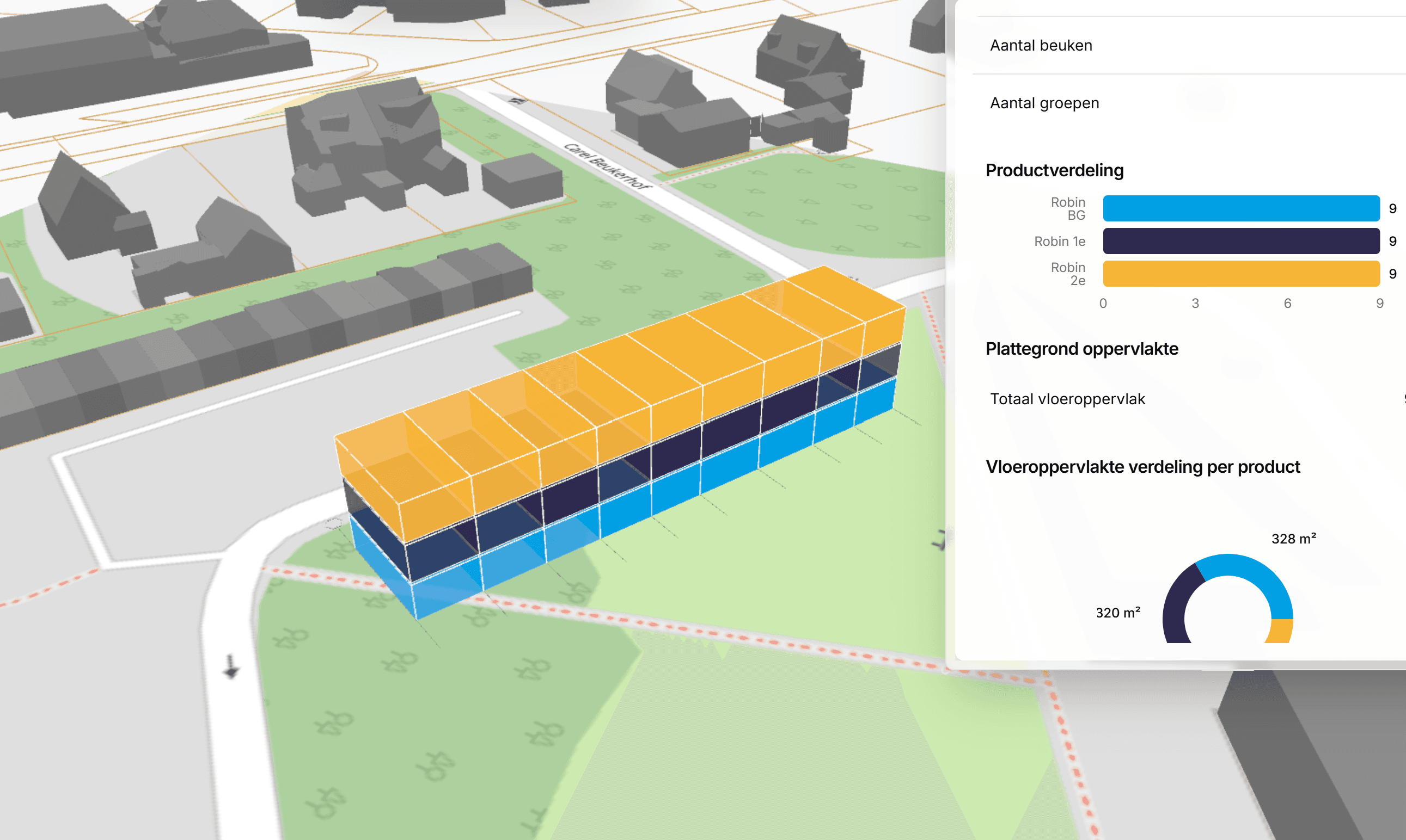 Massastudie op een locatie met inzicht in oppervlakten en woningdifferentiatie.