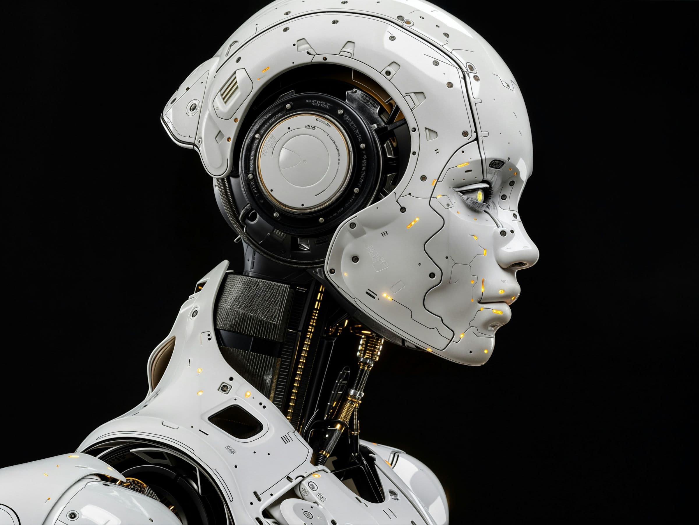 Witte humanoid robot voor een zwarte achtergrond