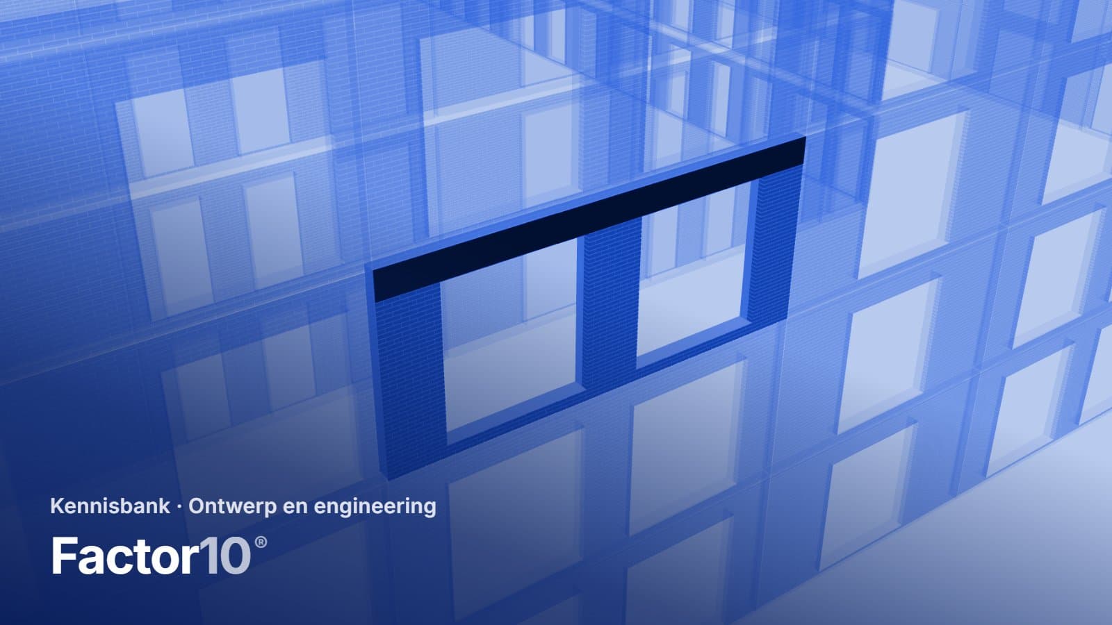 Een geconfigureerd kozijn in een gevel, in Factor10-blauw, met het logo van Factor10